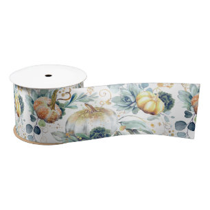 Succulents Greenery and Gold Pumpkins Fall Party Satin Ribbon