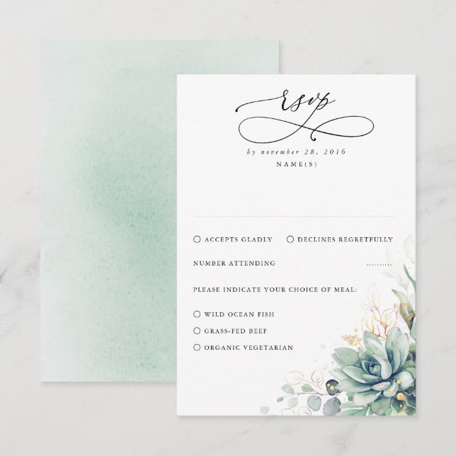 Succulents Greenery and Gold Wedding RSVP (Front/Back)