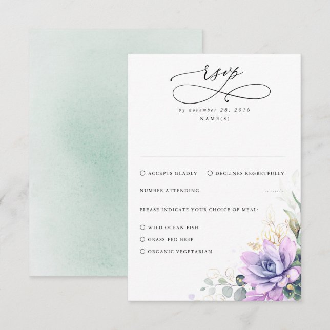 Succulents Greenery and Gold Wedding RSVP (Front/Back)