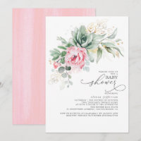 Succulents Greenery and Pink Flowers Baby Shower