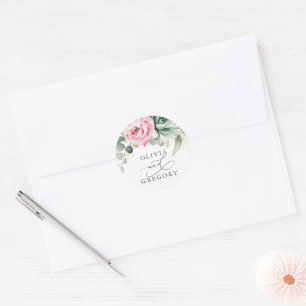 Succulents Greenery and Pink Flowers Wedding Classic Round Sticker