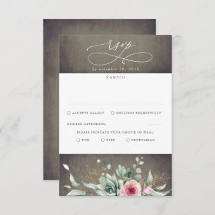 Succulents Greenery and Pink Flowers Wedding RSVP