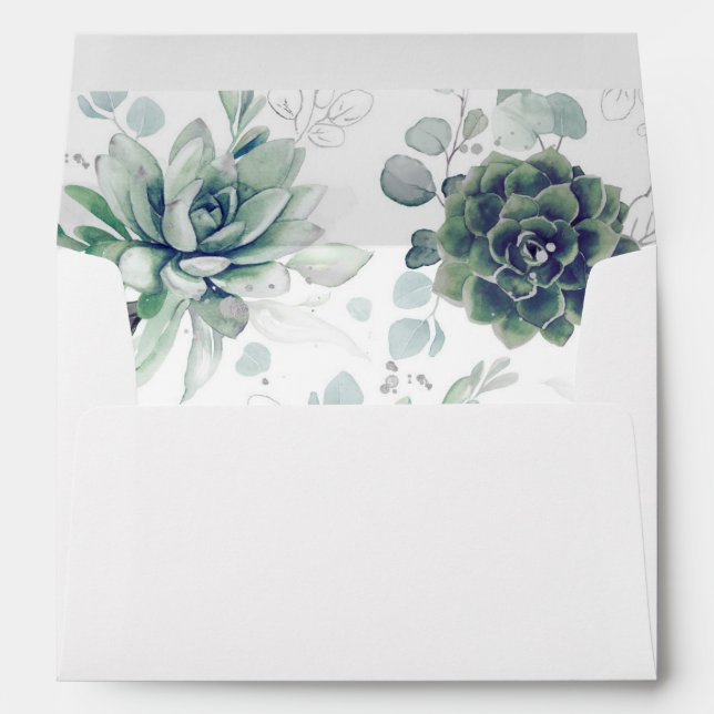 Succulents Greenery and Silver Elegant Envelope (Back (Bottom))