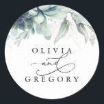 Succulents Greenery and Silver Wedding Classic Round Sticker<br><div class="desc">Greenery,  succulents,  silver leaves wedding stickers</div>