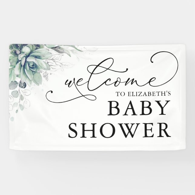 Succulents Greenery Baby Shower Welcome Banner (Horizontal)