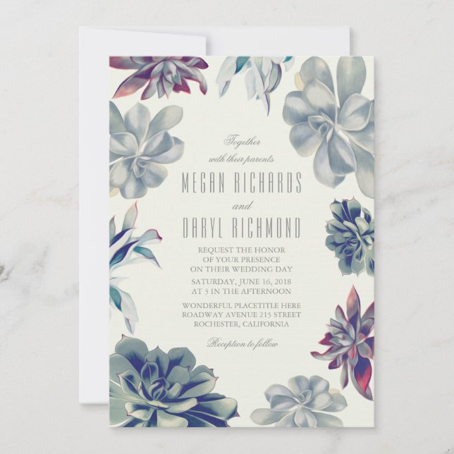 Succulents Greenery Botanical Wedding Invitation (Front)