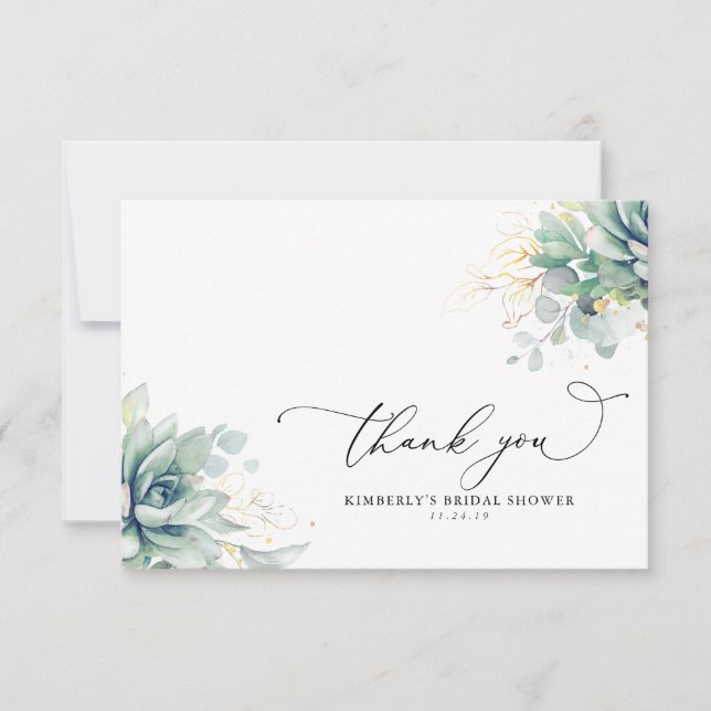 Succulents Greenery Bridal Shower Thank You (Front)