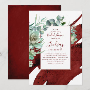 Succulents Greenery Burgundy Red Bridal Shower Invitation