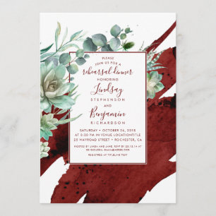 Succulents Greenery Burgundy Red Rehearsal Dinner Invitation