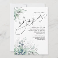 Succulents Greenery Cute Elegant Baby Shower Invit