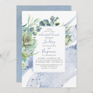 Succulents Greenery Dusty Blue Rehearsal Dinner Invitation