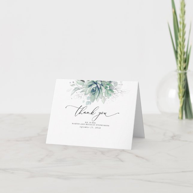 Succulents Greenery Elegant Boho Wedding Thank You Card (Front)