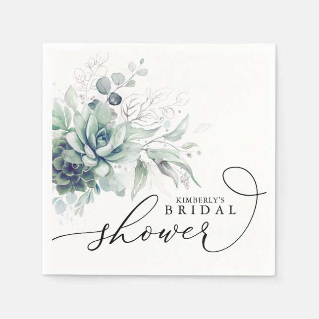 Succulents Greenery Elegant Bridal / Baby Shower N Napkin (Front)