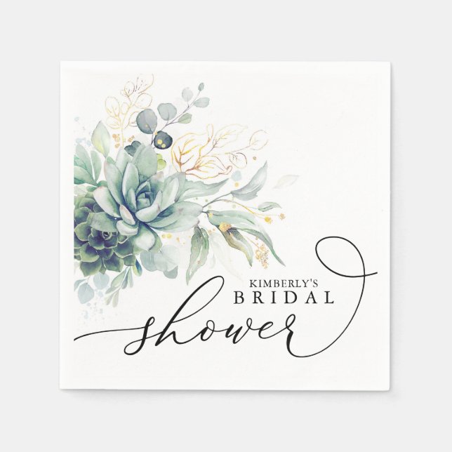 Succulents Greenery Elegant Bridal / Baby Shower Napkin (Front)