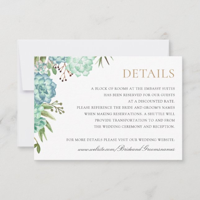 Succulents Greenery Geometric Frame Details Card (Front)