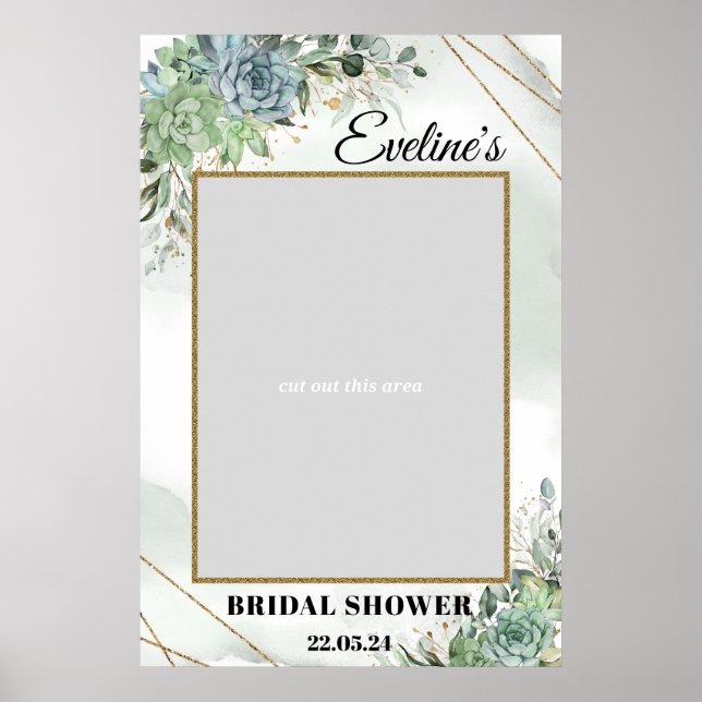 Succulents greenery gold bridal shower photo prop poster (Front)