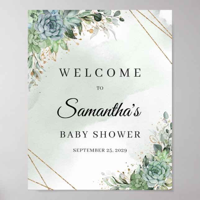 Succulents greenery gold bridal shower welcome poster (Front)