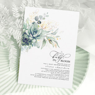Succulents Greenery Gold Leaves Boho Baby Shower Invitation