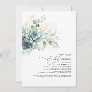 Succulents Greenery Gold Leaves Boho Bridal Shower Invitation