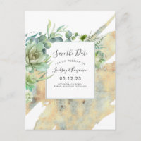 Succulents Greenery Gold Splatters Save the Date