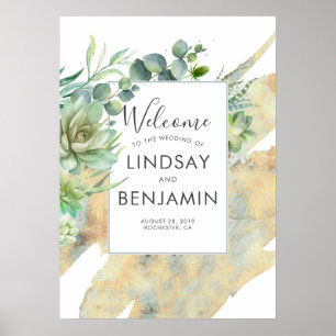 Succulents Greenery Gold Watercolors Wedding Poster