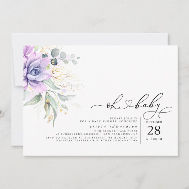 Succulents Greenery Oh Baby Baby Shower Invitation (Front)