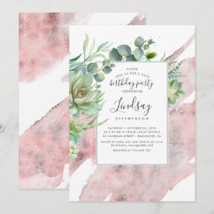 Succulents Greenery Rose Gold Foil Birthday Invitation