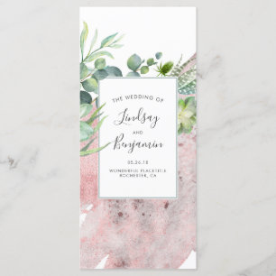 Succulents Greenery Rose Gold Wedding Programs Programme