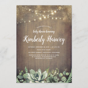 Succulents Greenery Rustic Country Baby Shower Invitation