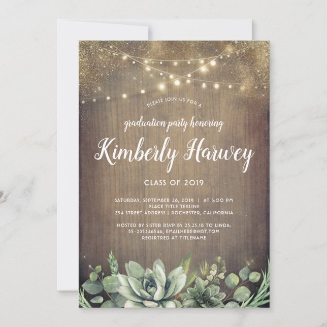 Succulents Greenery Rustic Modern Graduation Invitation (Front)