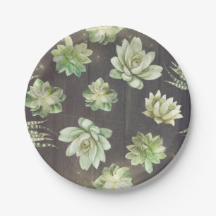 Succulents Greenery Rustic Wood Wedding Paper Plate