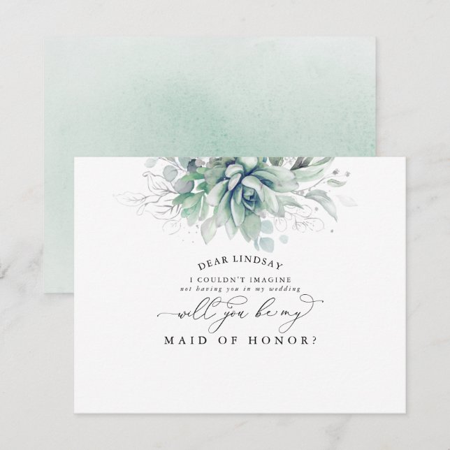 Succulents Greenery Silver Bridesmaid Proposal Invitation (Front/Back)