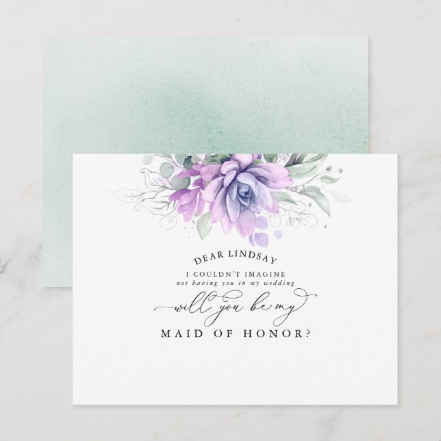 Succulents Greenery Silver Bridesmaid Proposal Invitation (Front/Back)