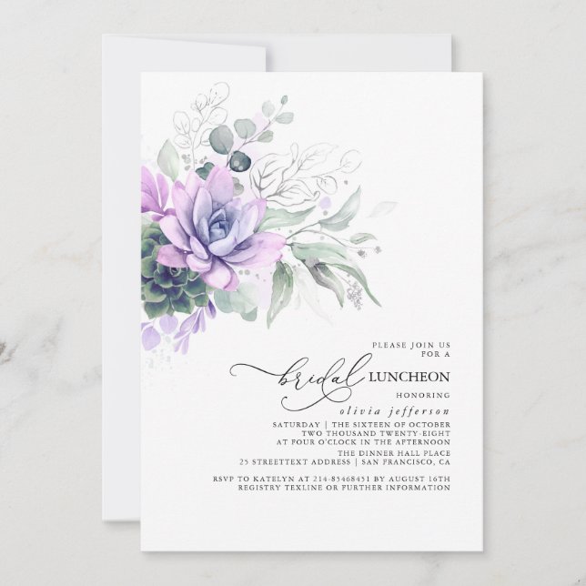 Succulents Greenery Silver Leaves Bridal Luncheon Invitation (Front)