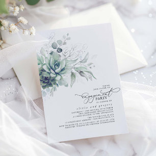 Succulents Greenery Silver Leaves Engagement Party Invitation