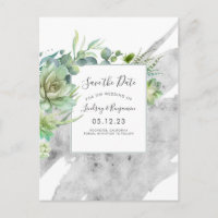 Succulents Greenery Silver Splatters Save the Date