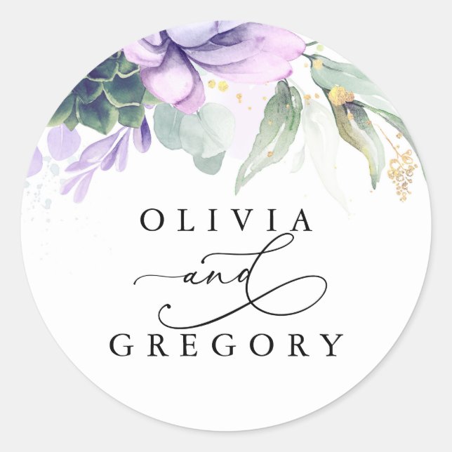 Succulents Greenery Wedding Classic Round Sticker (Front)