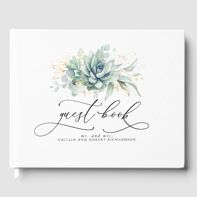 Succulents Greenery Wedding Guest Book (Front)