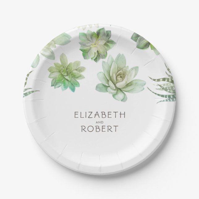 Succulents Greenery Wedding Paper Plate (Front)