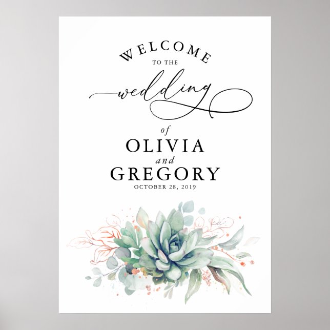 Succulents Greenery Wedding Welcome Poster (Front)