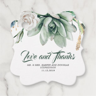 Succulents Greenery White Floral Wedding Favour Tags
