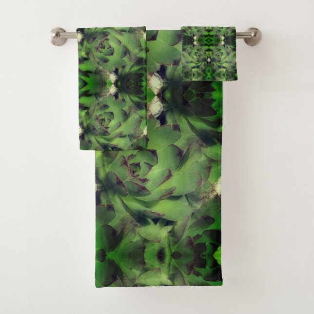Succulents Hens And Chicks Abstract        Bath Towel Set (Insitu)