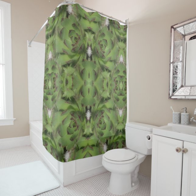 Succulents Hens And Chicks Abstract       Shower Curtain (In Situ)