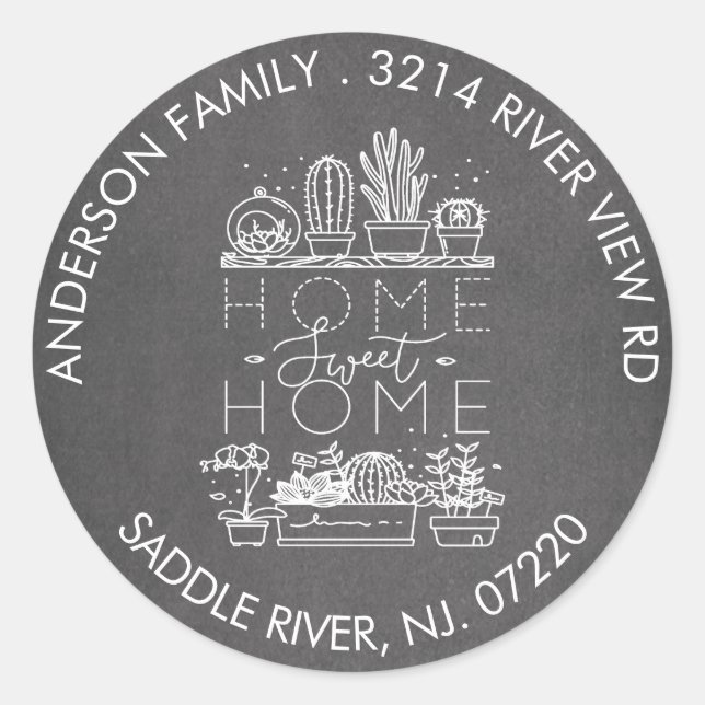 Succulents Home Sweet Home Address Label Sticker (Front)