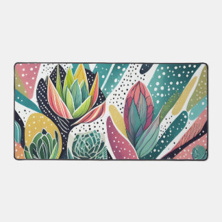 Succulents in green and pink desk mat