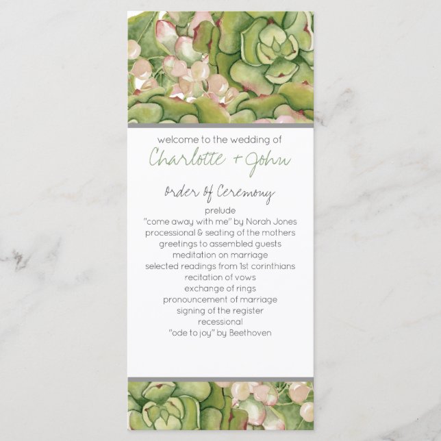 Succulents in lantern Rustic Wedding programs Programme (Front)