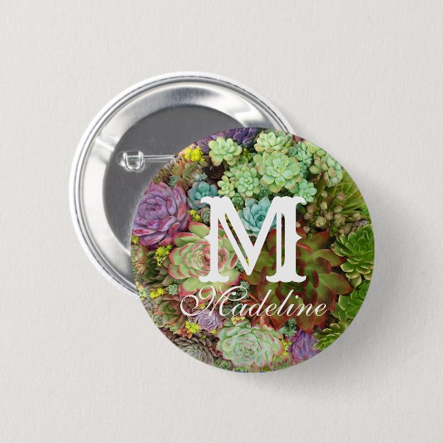Succulents in Planter 6 Cm Round Badge (Front & Back)