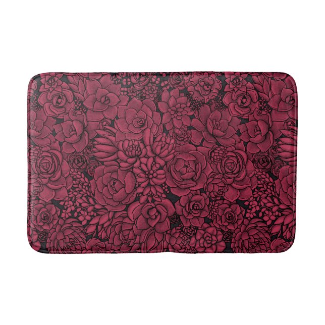 Succulents in Viva Magenta- Colour of the Year 202 Bath Mat (Front)