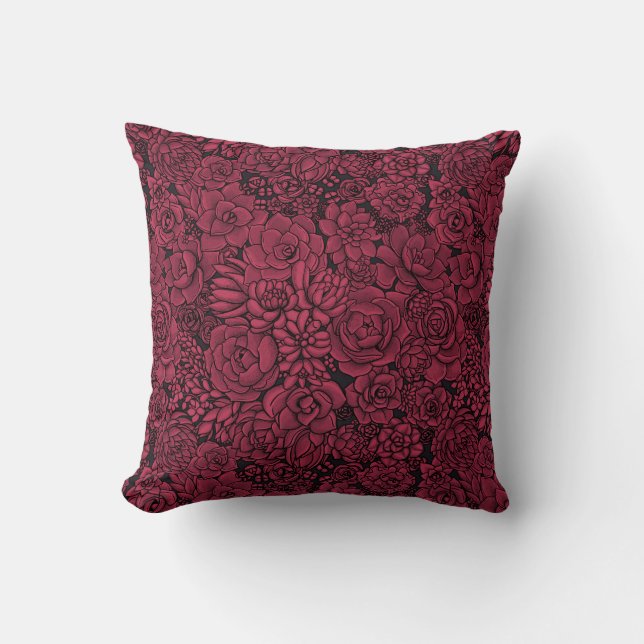 Succulents in Viva Magenta- Colour of the Year 202 Cushion (Front)