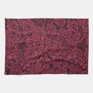 Succulents in Viva Magenta- Colour of the Year 202 Tea Towel